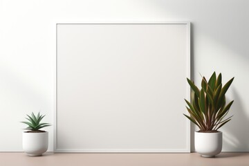 Blank Photo Frame Mockup Template Design With Plants in Living room Background Generated AI