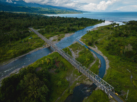 Kawanoa Bridge and River in Seram Island, Maluku, indonesia