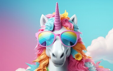 Cool Unicorn with Sunglasses on a Solid Background. Generative AI