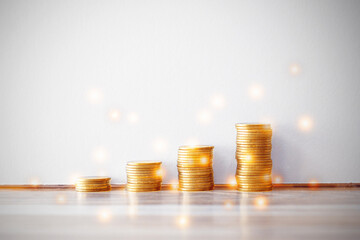 Plant on gold coin stack growing bokeh background,investment and Save Money concept.