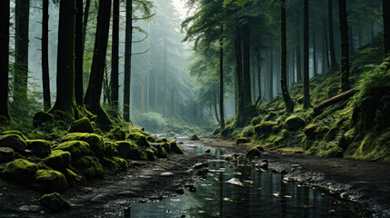 Obraz premium Whispering Woods: Immerse in the Serenity of a Green Forest. Generative AI