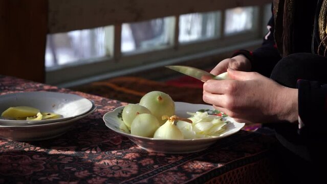 a onions are cutting before cooking