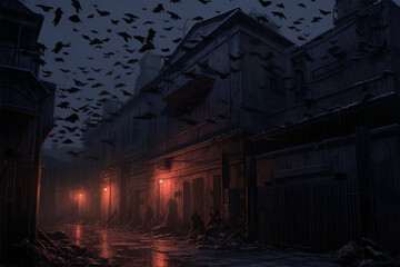 horror background, millions of birds in the spooky sky