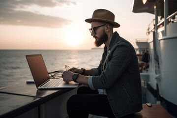 Digital nomad working on the go. Generative AI, Generative AI