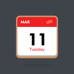 tuesday 12 march icon with black background, calender icon