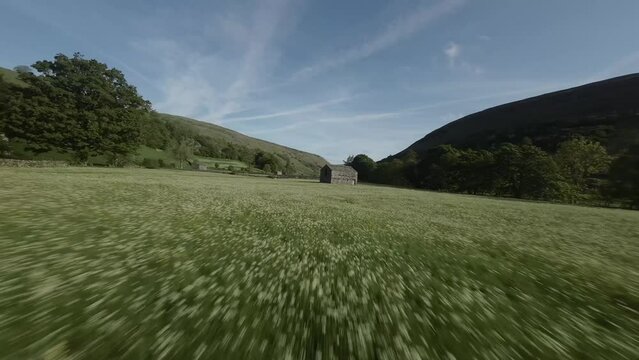 Drone footage of Muker and Valley that contain flower meadows