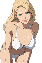 Sexy blonde woman in bikini swimwear summer illustration vector cartoon flat style isolated on white background.