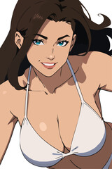 Sexy brunette girl in bikini swimwear summer illustration vector cartoon flat style isolated on white background.
