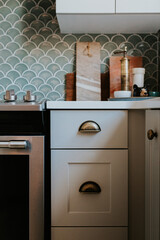 Kitchen cabinet interior design vintage brass pulls