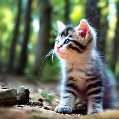 Obraz premium Kitten in Forest, Generative AI Illustration