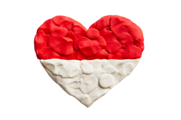 Flag of Indonesia. Monaco flag isolated on white background with clipping path. Heart love shape of white and red Indonesian and Monegasque flag plasticine modeling clay. Plasticine finger texture