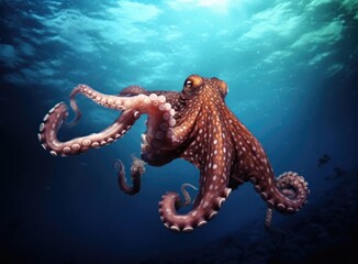Octopus swimming in the ocean. Generative AI.