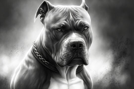 A black and white drawing of a pitbull. Generative Ai