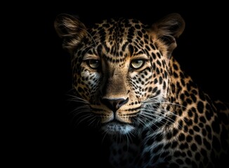 Naklejka na ściany i meble Leopard on black background. Generative AI