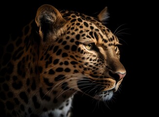 Fototapeta na wymiar Leopard on black background. Generative AI