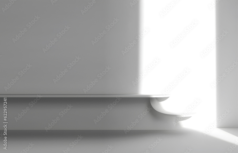 Poster creative interior minimal concept. abstract large white light room wall with interesting light shado