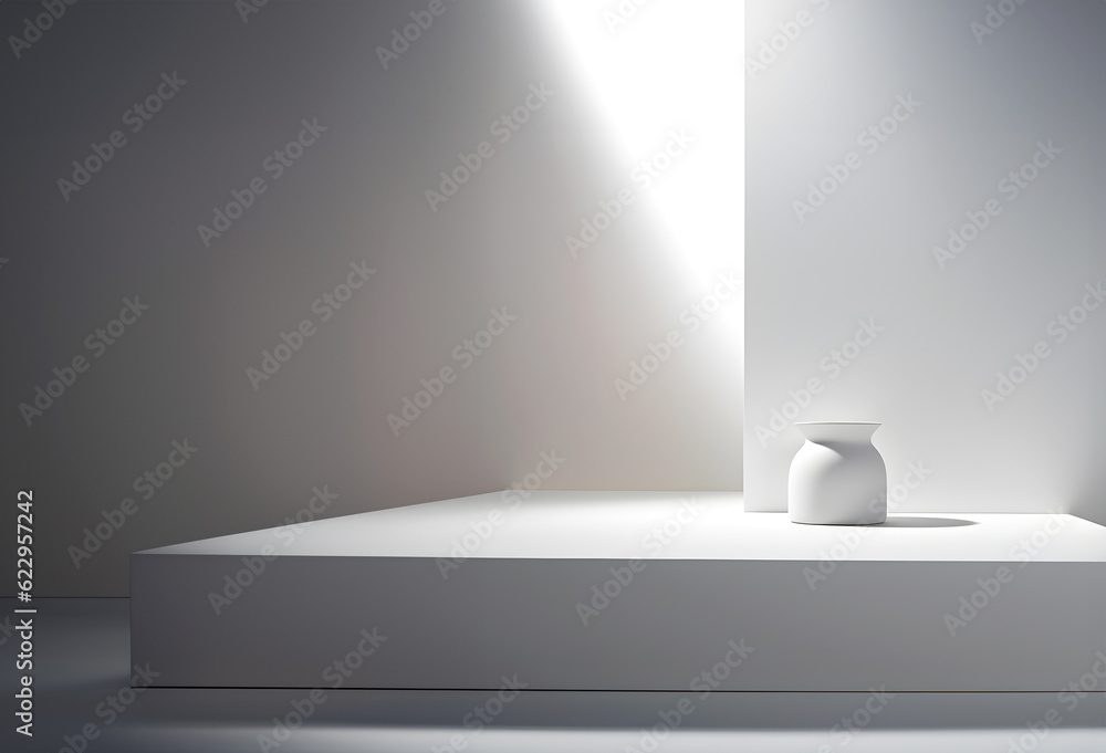 Poster creative interior minimal concept. abstract large white light room wall with interesting light shado