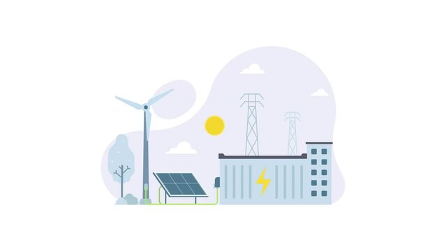 Animated flat design of energy storage system using batteries from sustainable and environmental friendly electricity source