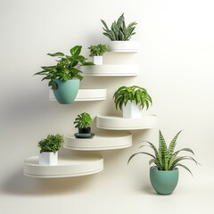White square frame and a group of indoor plants on a bookshelf  Minimal composition