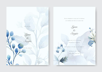 Vector watercolor spring flower wedding invitation card set