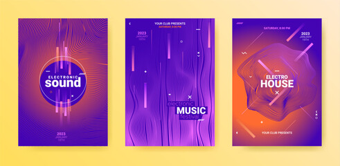 Electronic Music Flyers. Techno Party Cover. Gradient Wave Line.