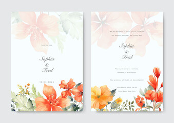 Vector watercolor spring flower wedding invitation card set