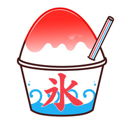 いちご味のかき氷　イラスト素材