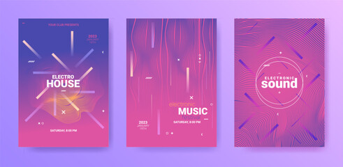 Electronic Music Flyers. Techno Party Cover. Gradient Wave Line.