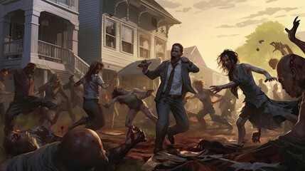 Zombie mob attacks a suburban town