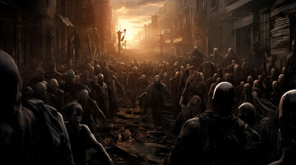 Obraz premium Zombie horde. Zombie apocalypse scene