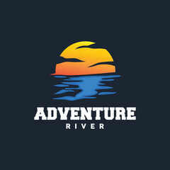 River Logo Design, River Creek Vector, Riverside Illustration With A Combination Of Mountains And Nature, Product Brand