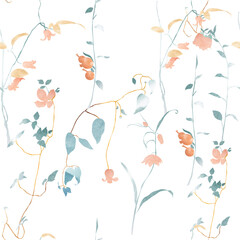 Flower seamless pattern in watercolor painting texture. Oriental natural wave pattern with natural background decoration banner design in vintage style. Floral pattern element.