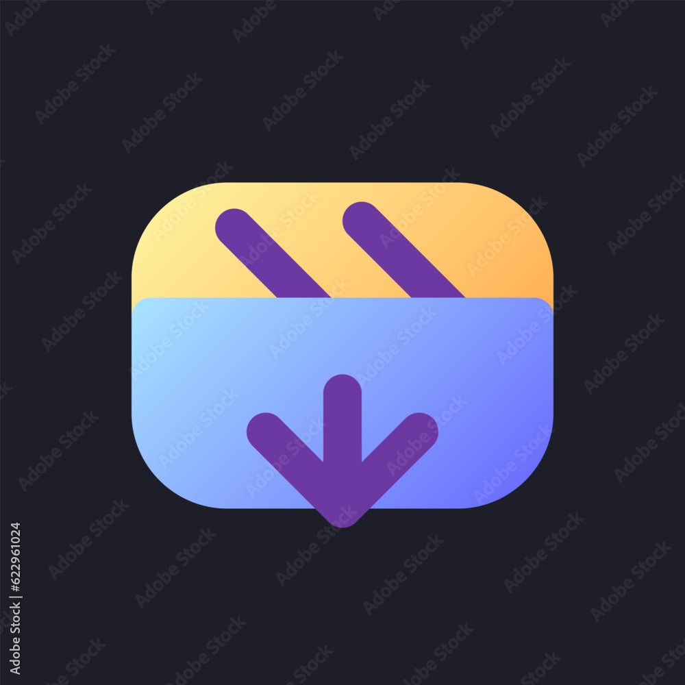 Poster import video file flat gradient fill ui icon for dark theme. footage editing software. media player.
