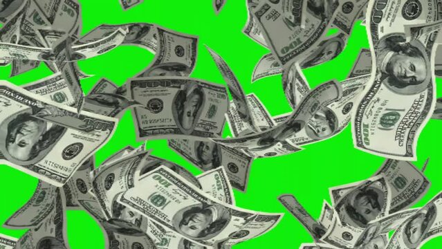 Animation of money, saving in a bank, on a green screen background.