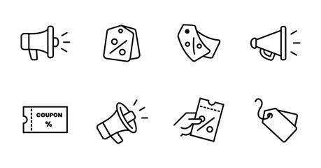 megaphone promotion tag icon collection discount voucher shopping special offer symbol illustration for market sale online commerce design vector