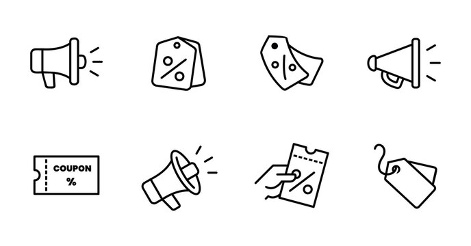 megaphone promotion tag icon collection discount voucher shopping special offer symbol illustration for market sale online commerce design vector