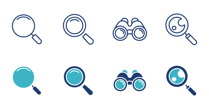 magnifier search icon discovery sign set vector telescope binocular glasses vector illustration