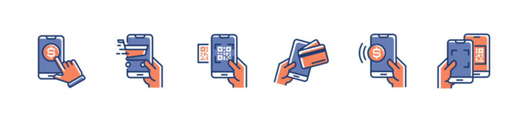 mobile payment icon set vector smartphone scan qr code for payment online shopping symbol illustration for web and app - obrazy, fototapety, plakaty