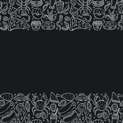 Drawn food background. Doodle food illustration with place for text