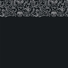 Drawn food background. Doodle food illustration with place for text