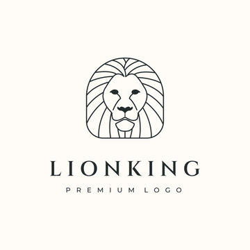 lion king animal line art logo vector minimalist illustration design, king of animal logo design