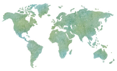手書きで書いた世界地図の水彩画イラスト
