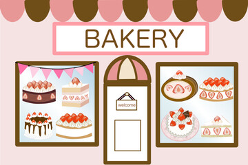 Cafe pastel showing many type of cake for background backdrop cafe canteen concept 