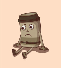Vector boring with languid face with coffee cup illustration of cute character