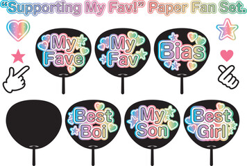 推しを応援！うちわセット  ”supporting my fave!” Round paper fan Set. 