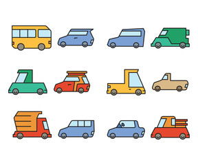 car and vehicle icons set vector