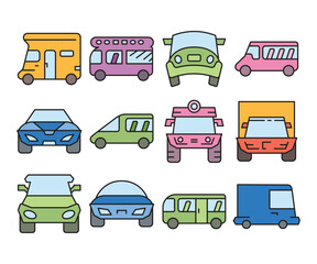 car and vehicle icons set vector