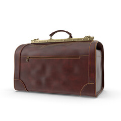 Old modern leather travel bag suitcase. Retro suitcase PNG on a white background. 3D illustration