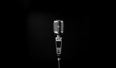 Professional microphone with blurred background and copy space, Podcast or recording studio background,professional