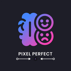 Human emotions purple solid gradient desktop icon on black. Brain process. Neuro marketing. Cognitive appraisal. Pixel perfect, outline 4px. Glyph pictogram for dark mode. Isolated vector image
